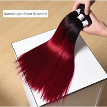 Load image into Gallery viewer, Luxury Peruvian #1b/99j Burgundy Red Ombre Straight Human Hair Extensions 10A
