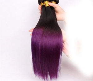 Luxury Silky Straight Peruvian Purple Ombre Virgin Human Hair Weft Extensions