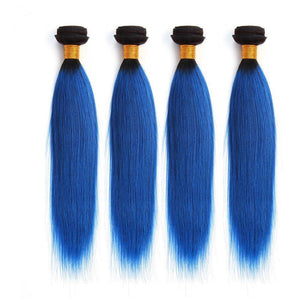 Luxury Dark Roots Blue Straight Peruvian Ombre Virgin Human Hair Extensions