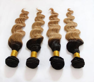 Luxury Dark Roots Brazilian Honey Blonde #27 Loose Wave Virgin Hair Extensions