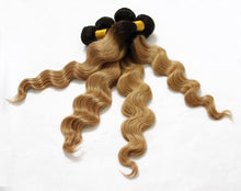 Load image into Gallery viewer, Luxury Dark Roots Brazilian Honey Blonde #27 Loose Wave Virgin Hair Extensions

