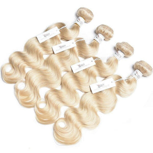Luxury Russian #613 Bleach Blonde Body Wave Human Hair Extensions 10A Wavy