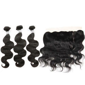 Luxury Brazilian Body Wave Human Virgin Hair Extensions + 13x4 13x4 Lace Frontal