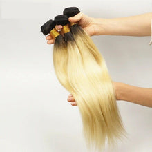 Load image into Gallery viewer, Luxury Dark Roots Brazilian Bleach Blonde #613 Straight Virgin Hair Extensions

