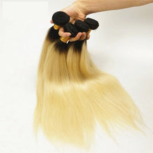Load image into Gallery viewer, Luxury Dark Roots Brazilian Bleach Blonde #613 Straight Virgin Hair Extensions

