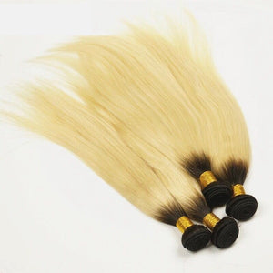 Luxury Dark Roots Brazilian Bleach Blonde #613 Straight Virgin Hair Extensions