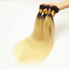 Load image into Gallery viewer, Luxury Dark Roots Brazilian Bleach Blonde #613 Straight Virgin Hair Extensions
