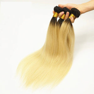 Luxury Dark Roots Brazilian Bleach Blonde #613 Straight Virgin Hair Extensions