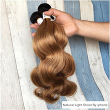 Load image into Gallery viewer, Luxury Peruvian #1b/27 Ombre Honey Blonde Body Wave Human Hair Extensions 10A
