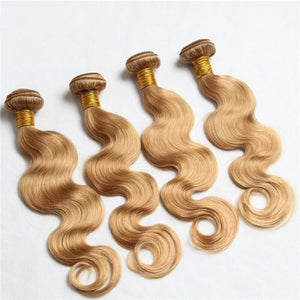 Luxury Brazilian Body Wave Honey Blonde #27 Virgin Human Hair Extensions 7A