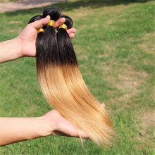 Load image into Gallery viewer, Luxury Peruvian Honey Blonde #27 Ombre Silky Straight Virgin Hair Extensions
