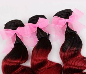 Luxury Loose Wave Peruvian Burgundy #99J Dark Roots Ombre Virgin Hair + Closure