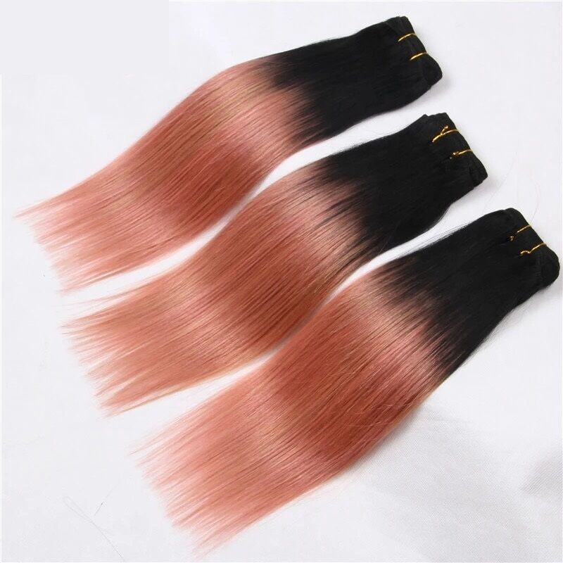 Luxury Peruvian Pink Rose Gold Ombre Straight Virgin Human Hair Extensions