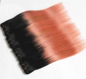Luxury Peruvian Pink Rose Gold Ombre Straight Virgin Human Hair Extensions