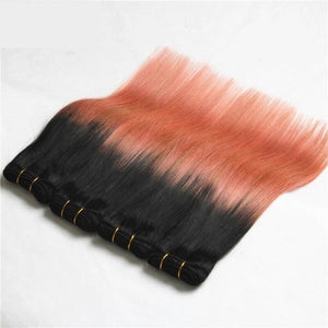 Luxury Peruvian Pink Rose Gold Ombre Straight Virgin Human Hair Extensions
