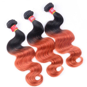 Luxury Body Wave Orange Red #350 Ombre Brazilian Virgin Human Hair Extensions