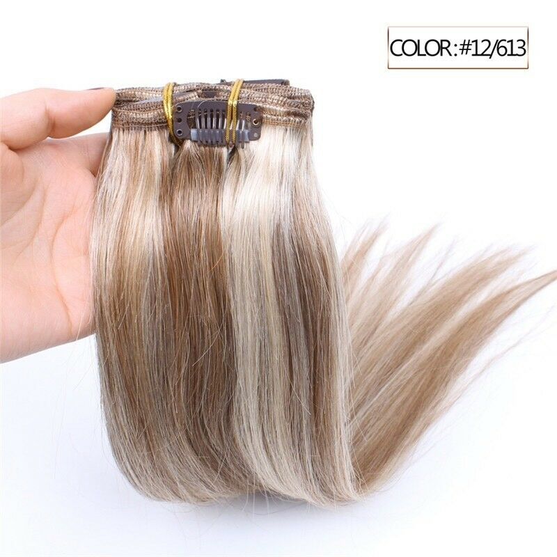 Luxury Clip In Human Hair Extensions #12/613 Balayage Remy Ombre