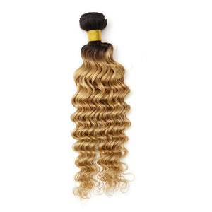 Luxury Dark Roots Brazilian Honey Blonde Deep Wave Virgin Human Hair Extensions