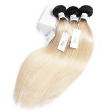 Load image into Gallery viewer, Luxury Russian #1b/613 Ombre Bleach Blonde Straight Human Hair Extensions 10A
