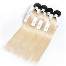 Load image into Gallery viewer, Luxury Russian #1b/613 Ombre Bleach Blonde Straight Human Hair Extensions 10A
