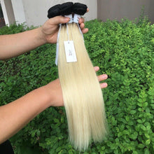 Load image into Gallery viewer, Luxury Russian #1b/613 Ombre Bleach Blonde Straight Human Hair Extensions 10A
