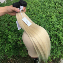 Load image into Gallery viewer, Luxury Russian #1b/613 Ombre Bleach Blonde Straight Human Hair Extensions 10A
