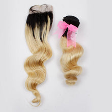 Load image into Gallery viewer, Luxury Loose Wave Peruvian Blonde Dark Roots Ombre Virgin Human Hair + Closure
