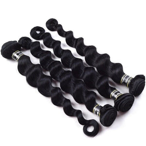 Luxury Jet Black #1 Loose Wave Peruvian Virgin Human Hair Extensions 7A Wavy