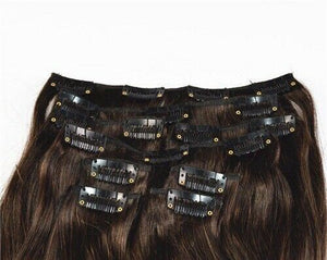 Luxury Clip In Human Hair Extensions #2/27 Balayage Remy Straight 7pcs 120g