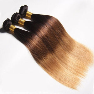 Luxury Straight Brazilian Blonde #1B/4/27 Ombre Virgin Human Hair Extensions