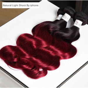 Luxury Peruvian #1b/99j Burgundy Red Ombre Body Wave Human Hair Extensions 10A