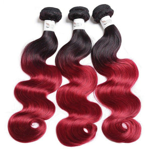 Luxury Peruvian #1b/99j Burgundy Red Ombre Body Wave Human Hair Extensions 10A