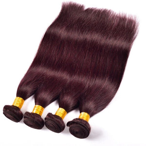 Luxury Brazilian Silky Straight Burgundy Red #99J Virgin Human Hair Extensions