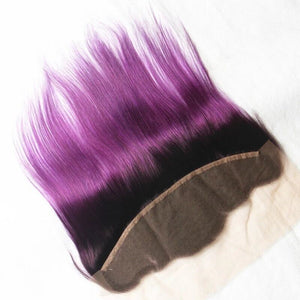 Luxury Brazilian Silky Straight Purple Dark Roots Hair Extensions + 13x4 Frontal