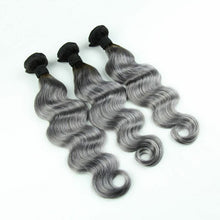 Load image into Gallery viewer, Luxury Dark Roots Grey Body Wave Brazilian Virgin Human Hair Extensions 7A
