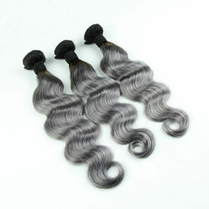 Luxury Dark Roots Grey Body Wave Brazilian Virgin Human Hair Extensions 7A