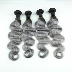 Luxury Dark Roots Grey Body Wave Brazilian Virgin Human Hair Extensions 7A