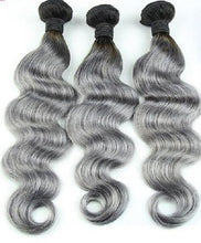 Load image into Gallery viewer, Luxury Dark Roots Grey Body Wave Brazilian Virgin Human Hair Extensions 7A
