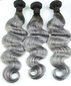 Luxury Dark Roots Grey Body Wave Brazilian Virgin Human Hair Extensions 7A