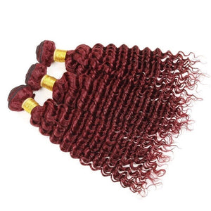 Luxury Deep Wave Peruvian Burgundy Red #99J Wavy Virgin Human Hair Extensions