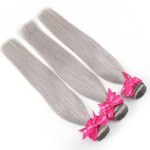 Luxury Straight Peruvian Pure Grey Virgin Human Hair Extensions Weave Weft 7A