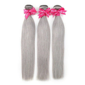 Luxury Straight Peruvian Pure Grey Virgin Human Hair Extensions Weave Weft 7A
