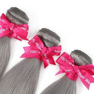 Luxury Straight Peruvian Pure Grey Virgin Human Hair Extensions Weave Weft 7A