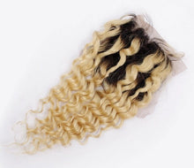 Load image into Gallery viewer, Luxury Deep Wave Peruvian Blonde Dark Roots Ombre Virgin Human Hair + Closure
