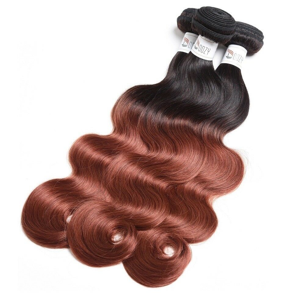 Luxury Peruvian #1b/33 Dark Auburn Ombre Body Wave Human Hair Extensions 10A