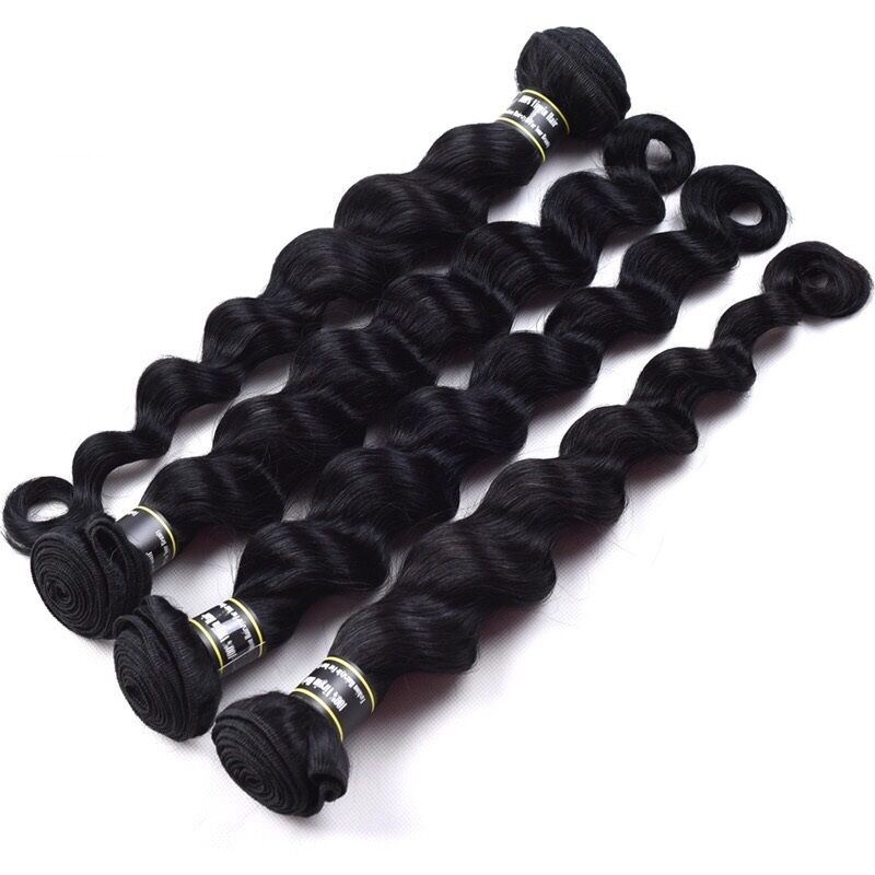 Luxury Jet Black #1 Loose Wave Brazilian Virgin Human Hair Extensions 7A Wavy