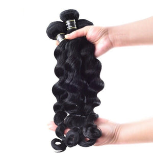 Luxury Jet Black #1 Loose Wave Brazilian Virgin Human Hair Extensions 7A Wavy