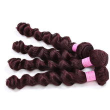 Load image into Gallery viewer, Luxury Peruvian Loose Wave Burgundy Red #99J Virgin Human Hair Extensions
