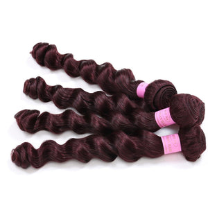 Luxury Peruvian Loose Wave Burgundy Red #99J Virgin Human Hair Extensions