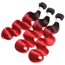 Load image into Gallery viewer, Luxury Peruvian #1b/Red Ombre Body Wave Virgin Human Hair Extensions 10A
